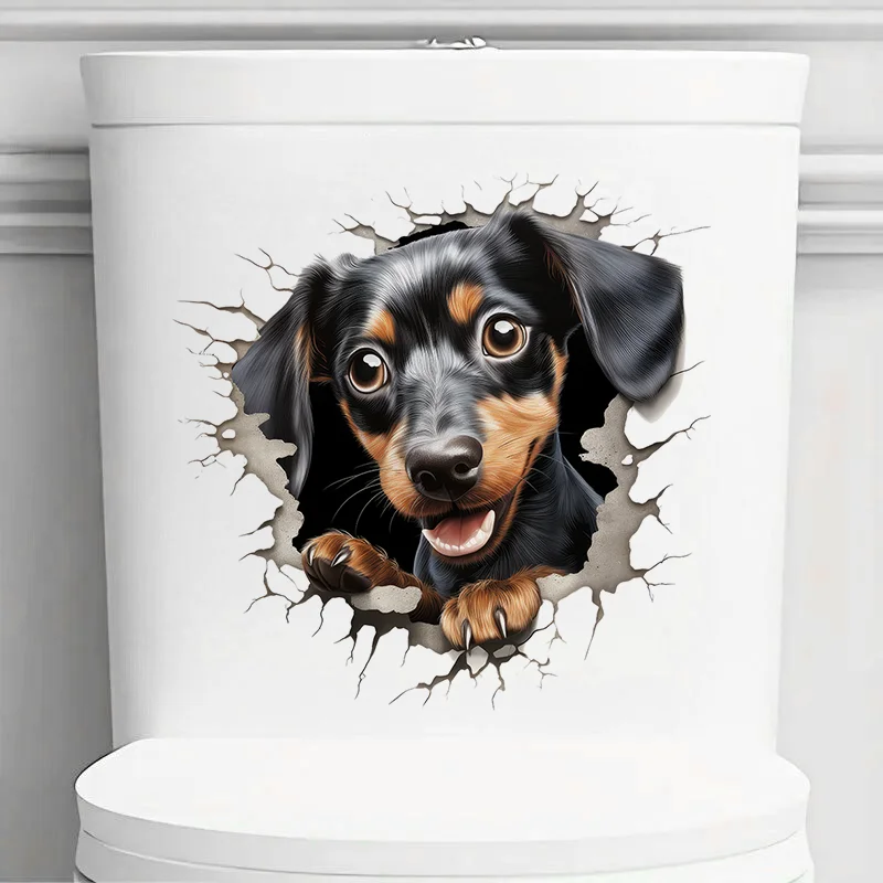 

90921# Playful Dachshund Dog Toilet Stickers, Bright Bathroom for Home Decoration, Vinyl Decals, Art Wall Paper