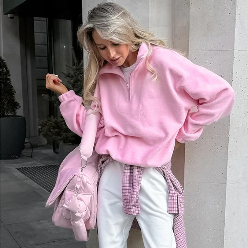 

2025 Autumn Winter New Woman Clothes Sheep Velvet Loose Turn Down Collar Pullover Sweatshirt Women'S Wholesale Fashion Hoodie
