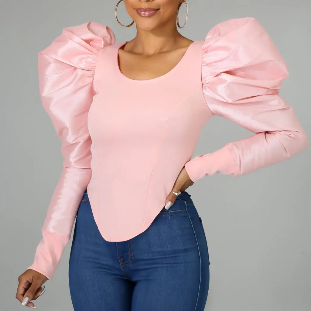 

Women's Spring/Summer Puff Sleeve Long-Sleeve T-Shirt Trendy European American Design Niche Wear Outerwear Top