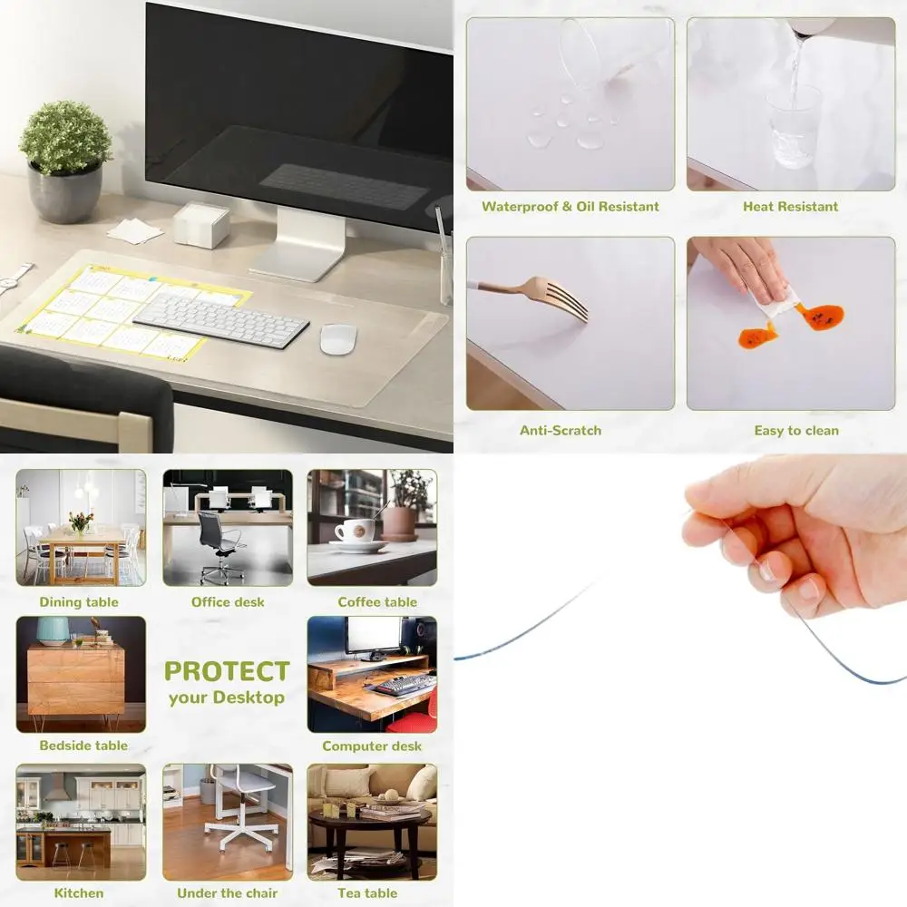 1.5mm Thick Clear Plastic Tablecloth, 42x76 Inches, Waterproof Protector for Dining, Kitchen, Office Use