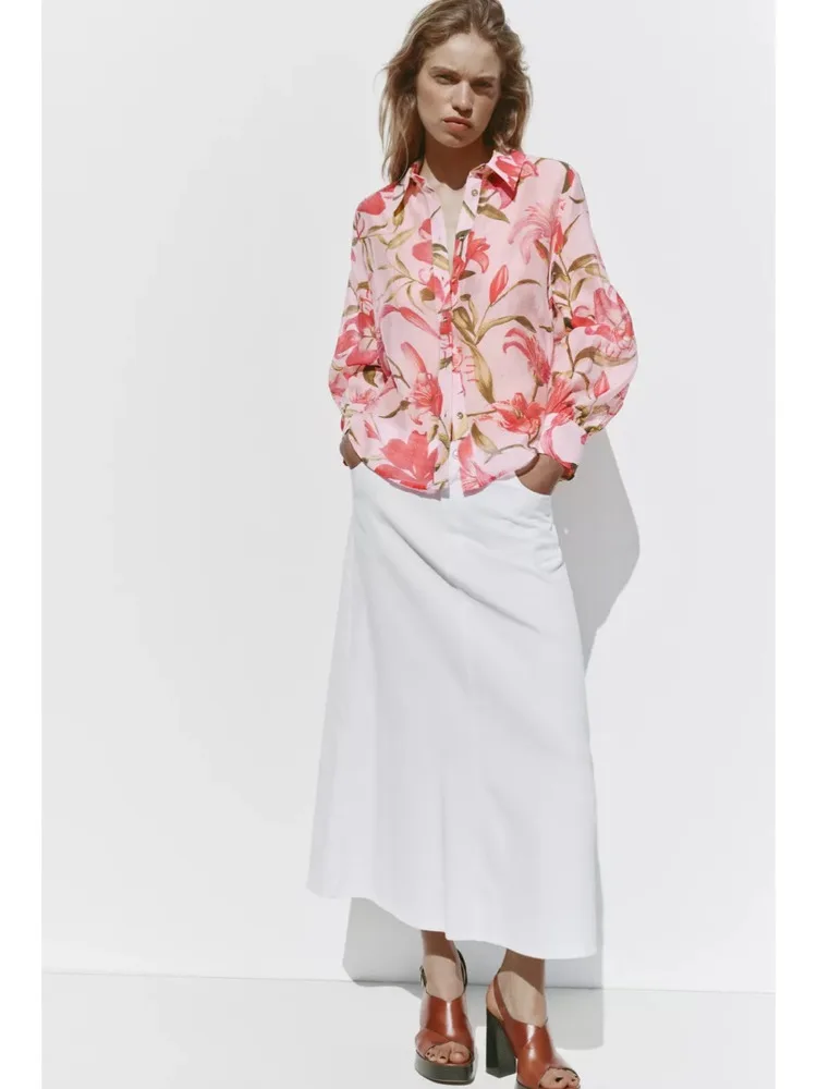 

Новое поступление весны и лета, женские длинные брюки свободного кроя с цветочным принтом, модный драпированный воротник, дышащая кожа...