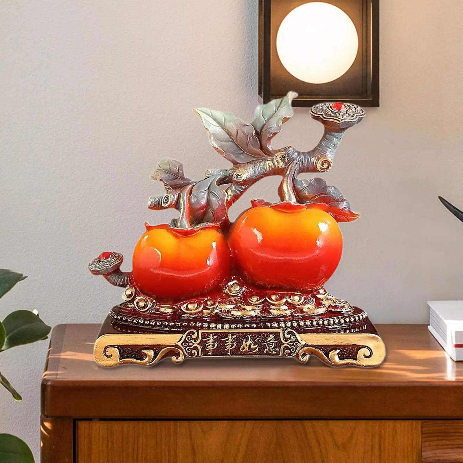 

Persimmon Resin Statue Figurine Gift Table Centerpiece Blessing Sculpture for Living Room Farmhouse Restaurant Cabinet Office