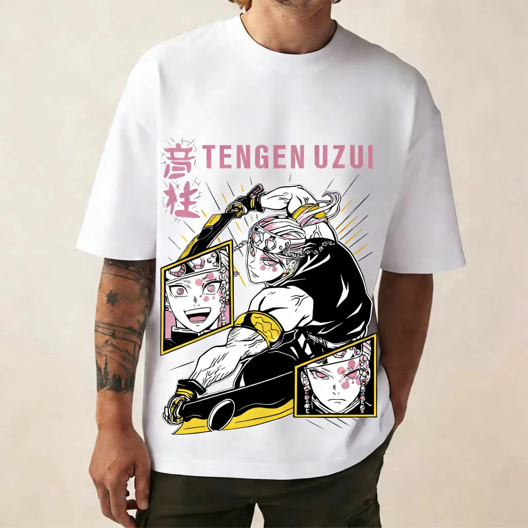 

Oversized Demon Slayer Anime Tengen Print Men's and Women T-Shirt Summer Couple Street Fashion Casual Parent-Child Top Harajuku