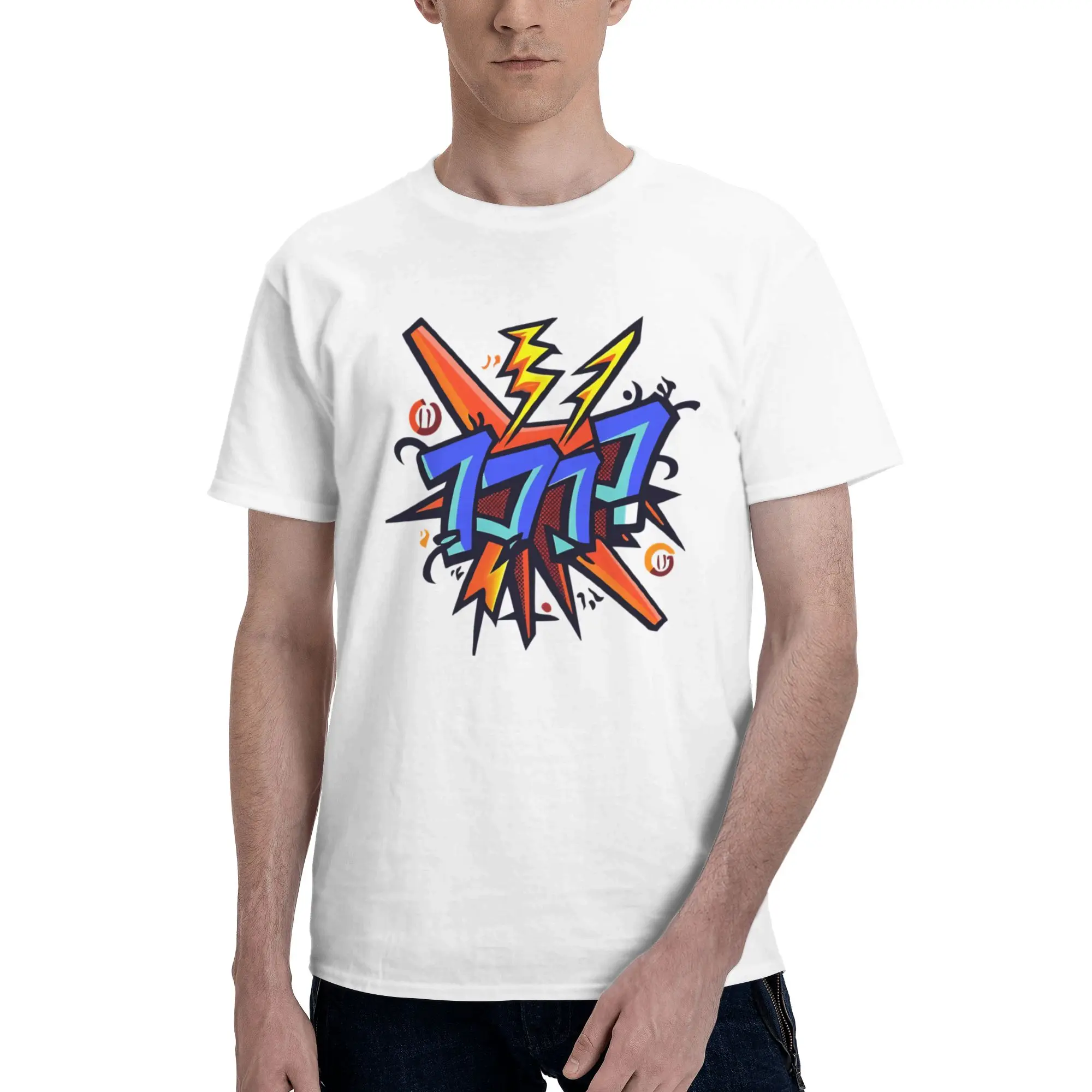 Slot Machine Victory Men's T Shirts 777 Lucky Humorous Tees Short Sleeve Crew Neck 100% Cotton Birthday Gift Clothes T-Shirt