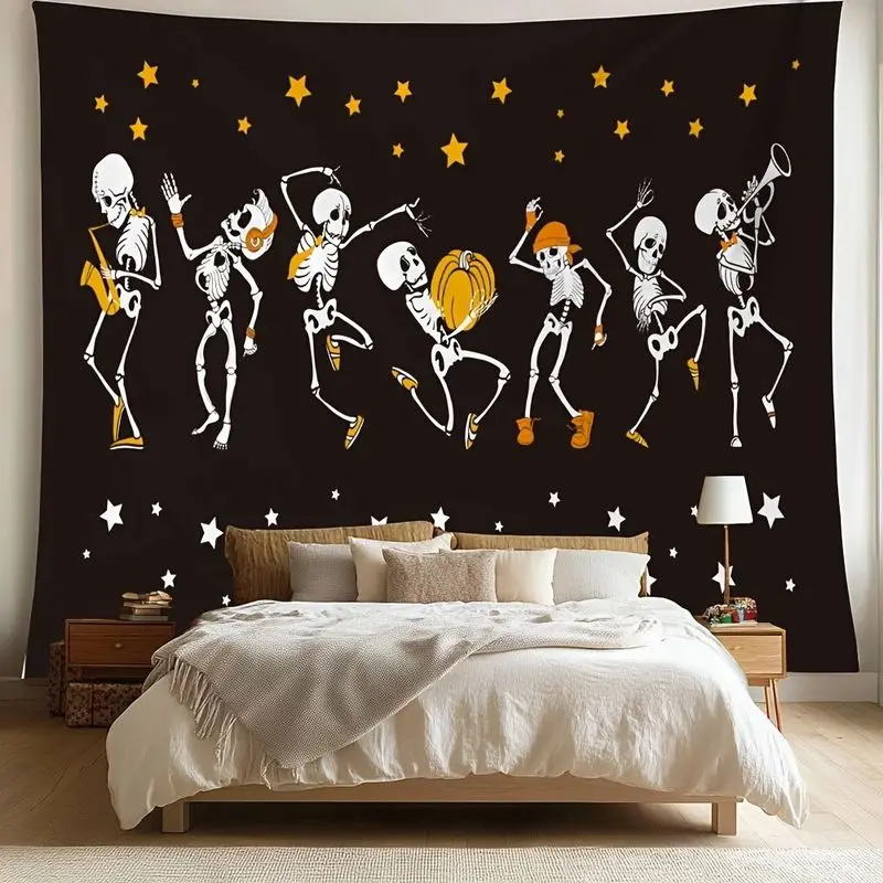 VIKAMA Halloween Dance Skeleton Band Tapestry Wall Hanging Home Decor for Bedroom Living Room Dorm Fun Cartoon Pumpkin Star