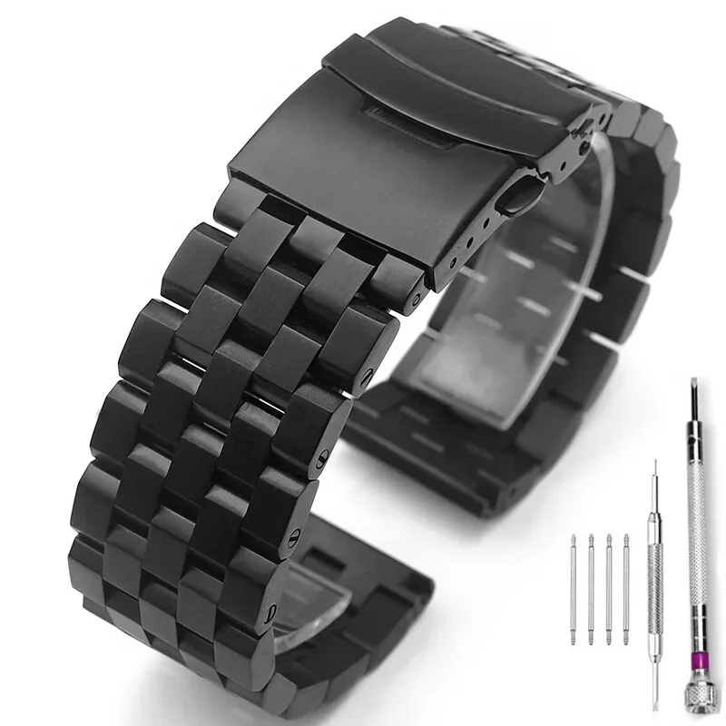 Premium Solid Stainless Steel Watch Band 18mm 20mm 22mm 24mm 26mm Double Safety Buckle Metal Watch Bracelet Strap for Omega