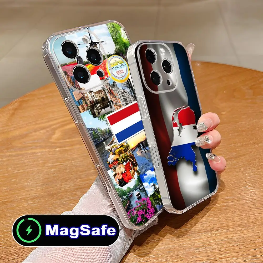 

Чехол для мобильного телефона с голландским флагом Нидерланда для iPhone 17, 16, 14, 13, 12, 11 Air Pro Max Plus Mini Magsafe, прозрачный цветной чехол