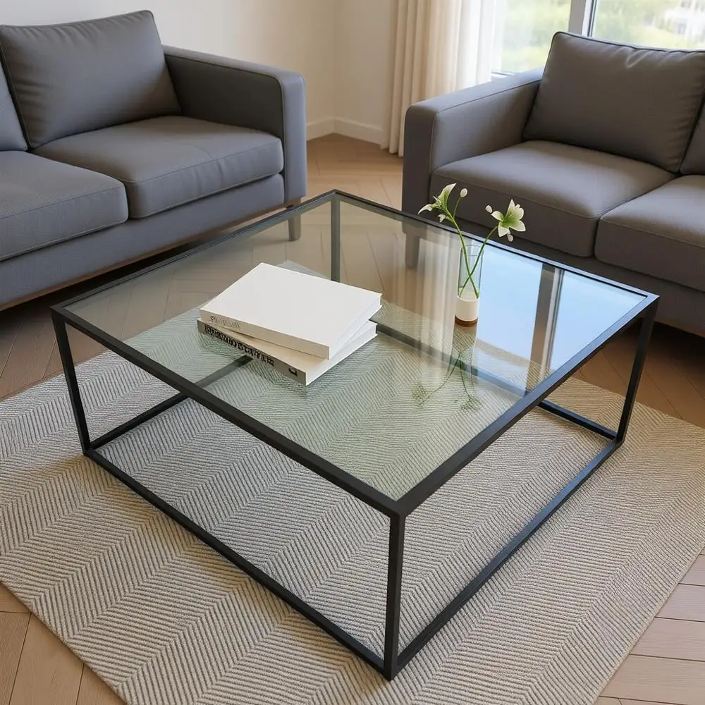 

Стеклянный журнальный столик, минималистичный центральный столик, приставной столик для дивана в гостиную, столешница из закаленного стекла с прочным металлическим основанием, Eas