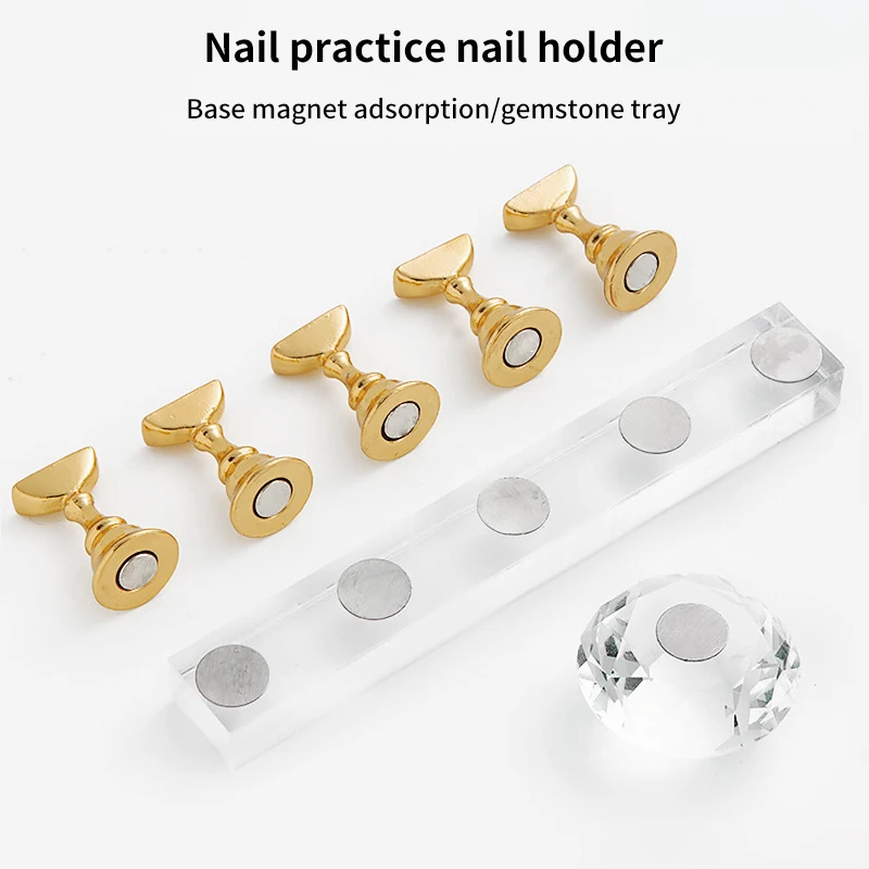 Magnetic Nail Holder False Nail Tip Practice Stand Crystal Base Holder Nail Art Display For Art Salon DIY & Practice