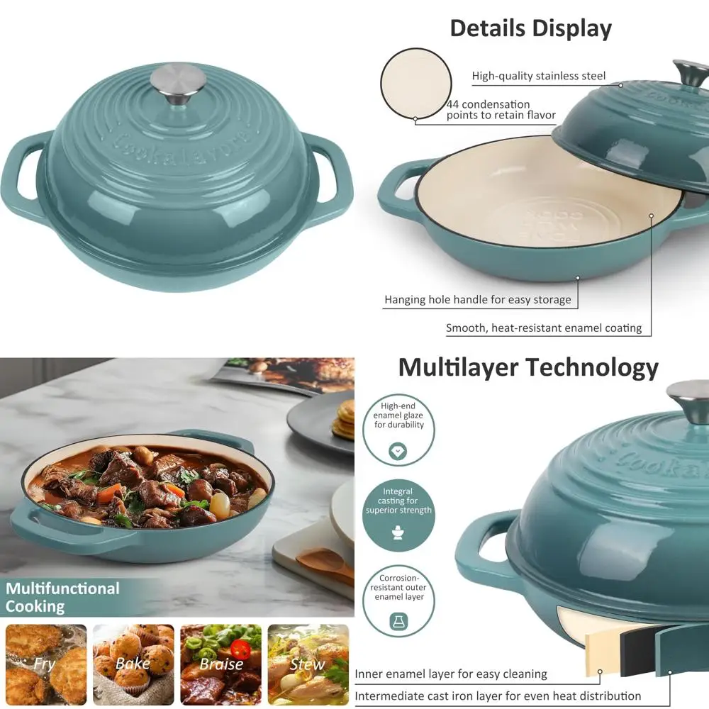 

Эмалированная чугунная голландская духовка с антипригарным покрытием, овальная форма для выпечки хлеба на 2 литра с крышкой, идеально подходит для чистой, буханностей и многого другого