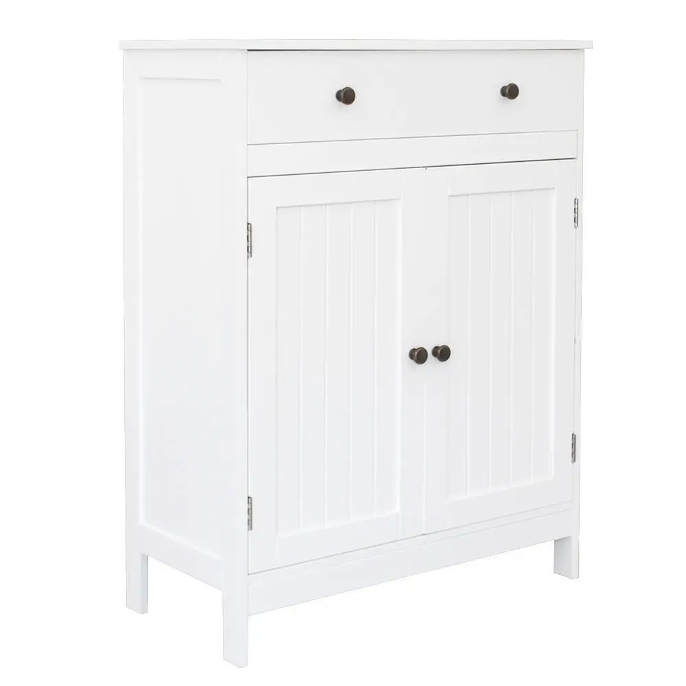 

White Wooden Bathroom Floor Cabinet Storage Cupboard W/ Shelves for Home Kitchen