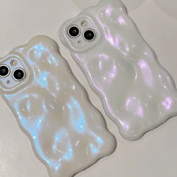 Laser Glitter Water Ripple 3D Meteorite Pattern Wave Phone Case For iPhone 16 Pro 12 15 13 11 14 Pro Max Purple Shockproof Cover