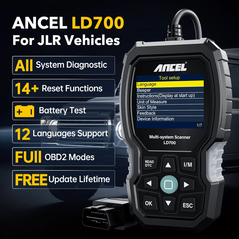 ANCEL LD700 TPMS SRS ABS Full OBDII Modes Scanner Diagnostic OBD2 Auto Lifetime Free Updates for Land Rover JAGUAR