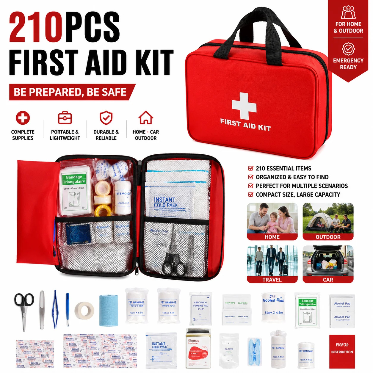 210PCS Tactical Portable First Aid Kit IFAK Emergency Trauma Medical Bag Outdoor Travel Camping Survival Equipment