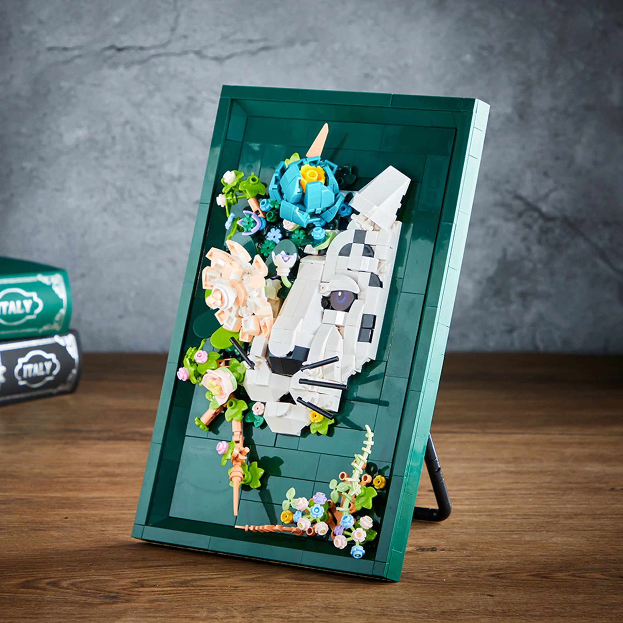 648-個スノーレオパード永遠の花フォトフレームビルディングブロック家の装飾壁掛けレンガのおもちゃ大人のためのギフト