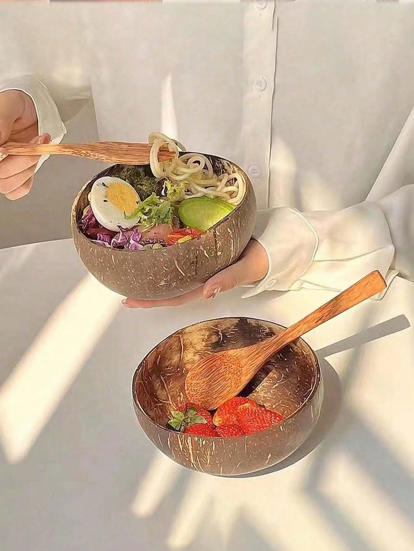 1 tazón de coco, hecho con cáscara de coco natural, utilizado para yogur, avena, ensaladas y postres, utensilios domésticos