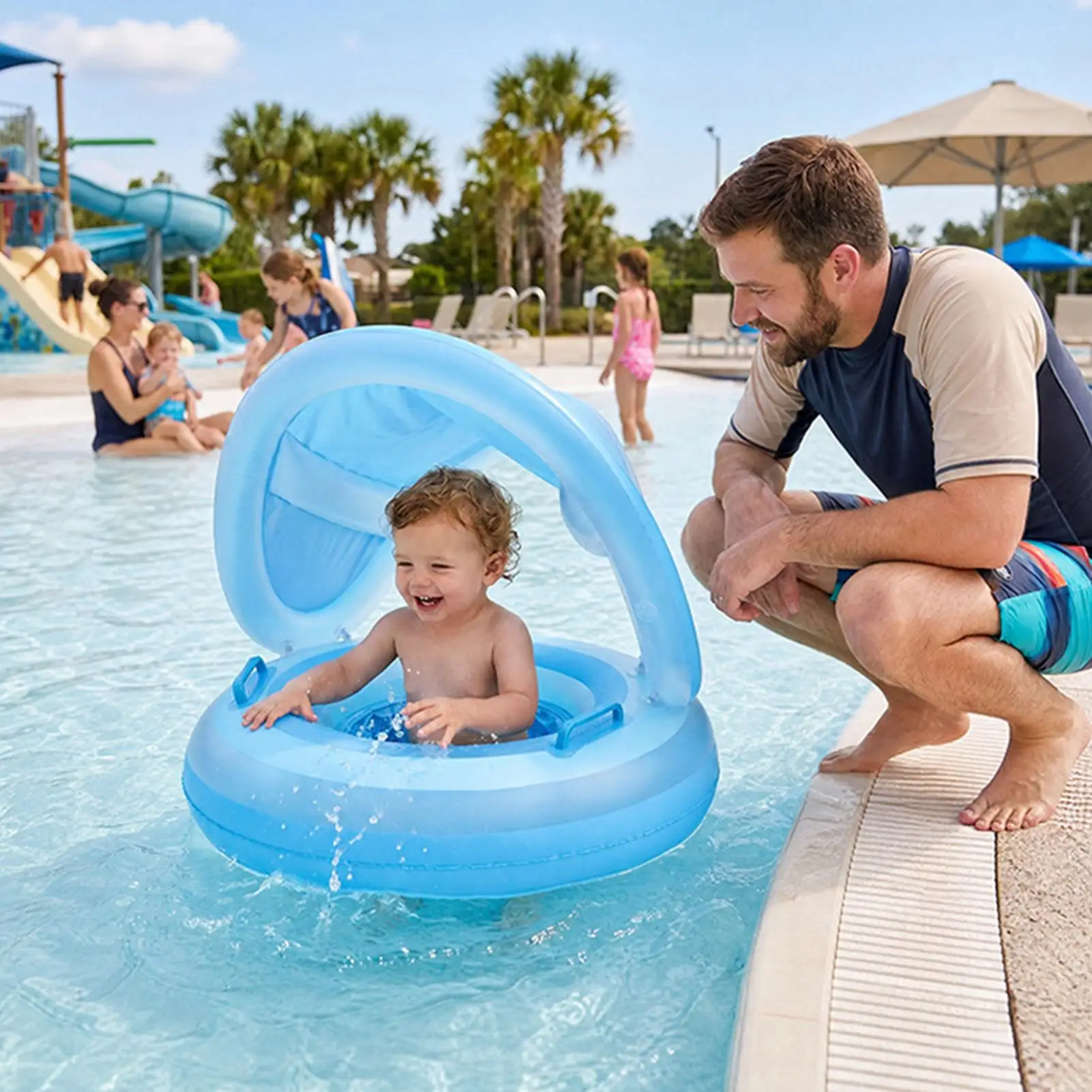 Kids Float With Canopy Portable Ergonomic Inflatable Waterproof Cute Blow Up Raft For Kids Aged 6 Months To 4 Years Beach Water
