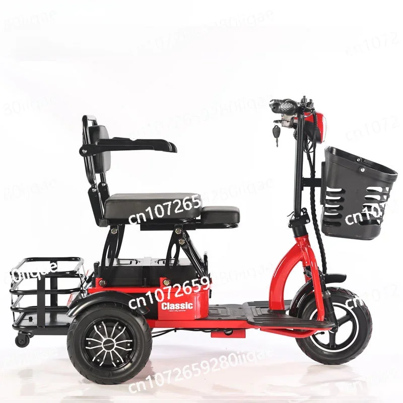 Folding electric three-wheel leisure transportation, electric wheelchair, battery car, disabled elderly rear drive