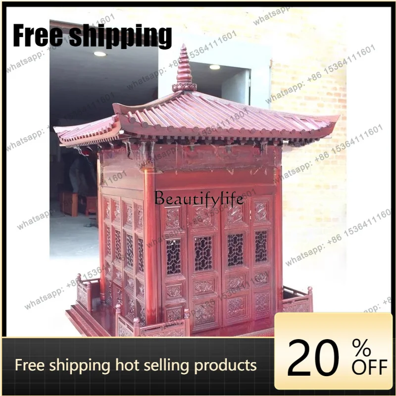 JJ  Buddhist Niche With Door, Camphor Wood Antique Buddha Lamp