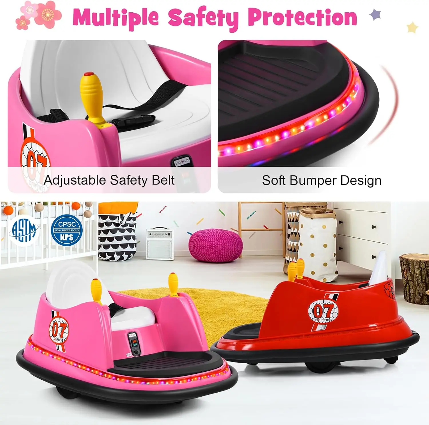 Bumper Car for Kids, 12V Electric Toddler Bumping Car with Remote Control, Dual Joysticks, 360 Spin, Music, Flashing Lights, Slo