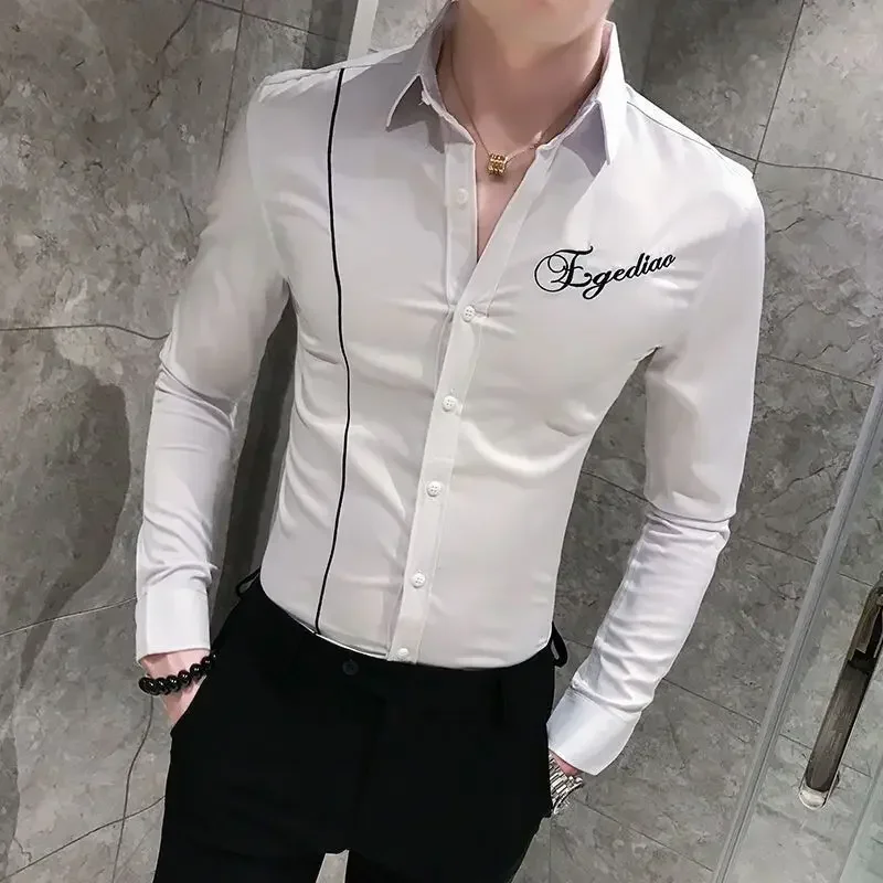 Men's Shirt Muscle for Office Dress Formal Male Shirts Embroidery Graphic Slim Fit Cheap Things with Korean Style Cool Cotton I