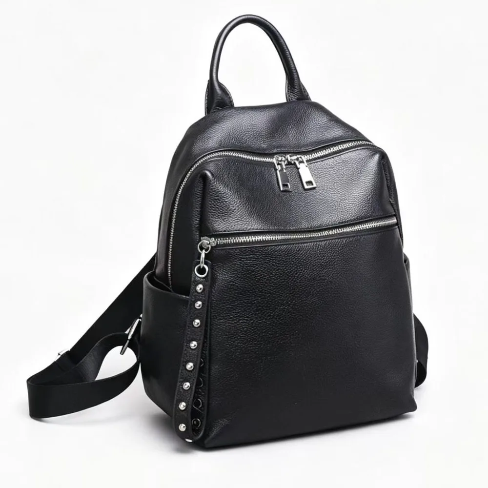

Black Genuine Leater Backpack Women Spacious Multi Pockets 2026 New Casual Cow Leather Knapsack For Travel Business College