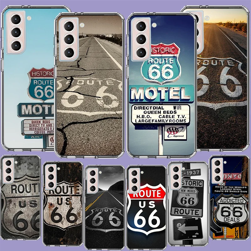 America Route 66 Phone Case For Samsung Galaxy S25 Edge S24 S23 FE S21 S20 S10 Plus S22 S26 Ultra Cover Clear Cases TPU Capa She