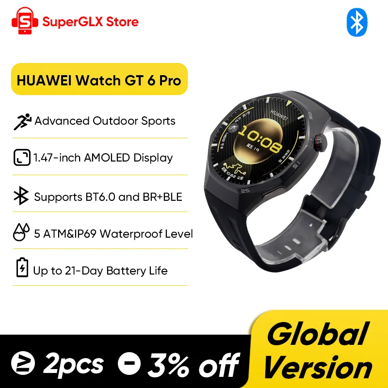 

HUAWEI Watch GT 6 Pro Global Version 46mm Smartwatch 1.47" AMOLED Screen Up to 21-Day Battery Life Compatible with iOS & Android