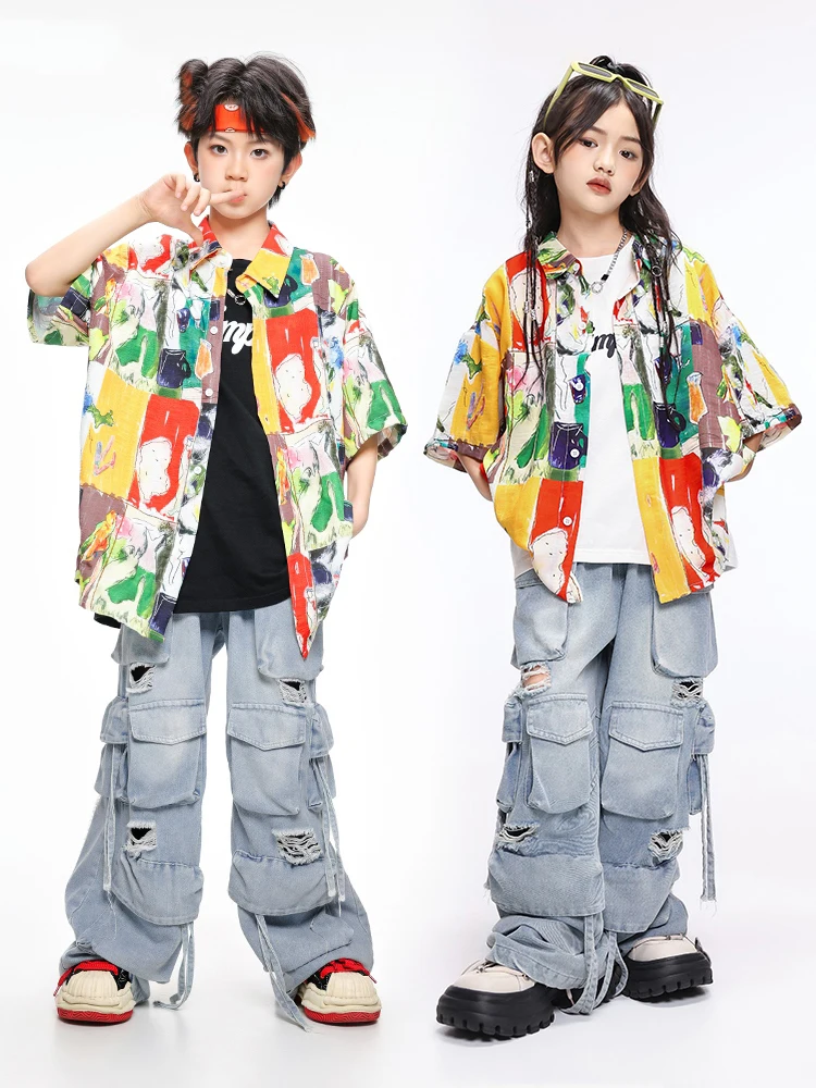 2024 New Jazz Dance Performance Costumes For Girls Loose Shirts Hiphop Pants Streetwear Boys Ballroom Hip Hop Clothes DQS16681