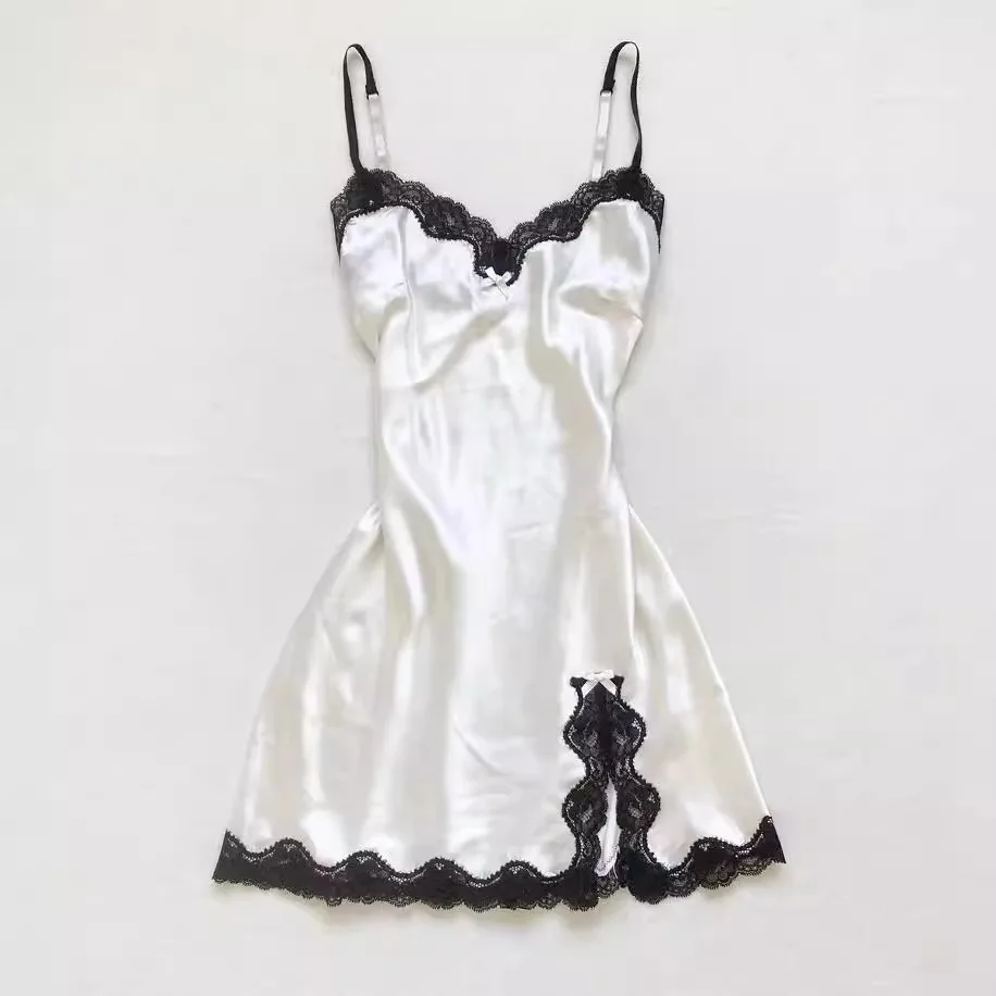 Sexy Lace Patchwork Edge Spaghetti Strap Dress Women Summer New Fashion Elegant Home Sleepwear Dresses Slim Mini Party Vestidos