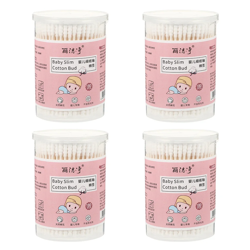 4 Boxes Cotton Swab Swabs Two-headed Double-ended Multi-purpose Sticks Makeup Clean Baby Care Buds Absorbent Safety