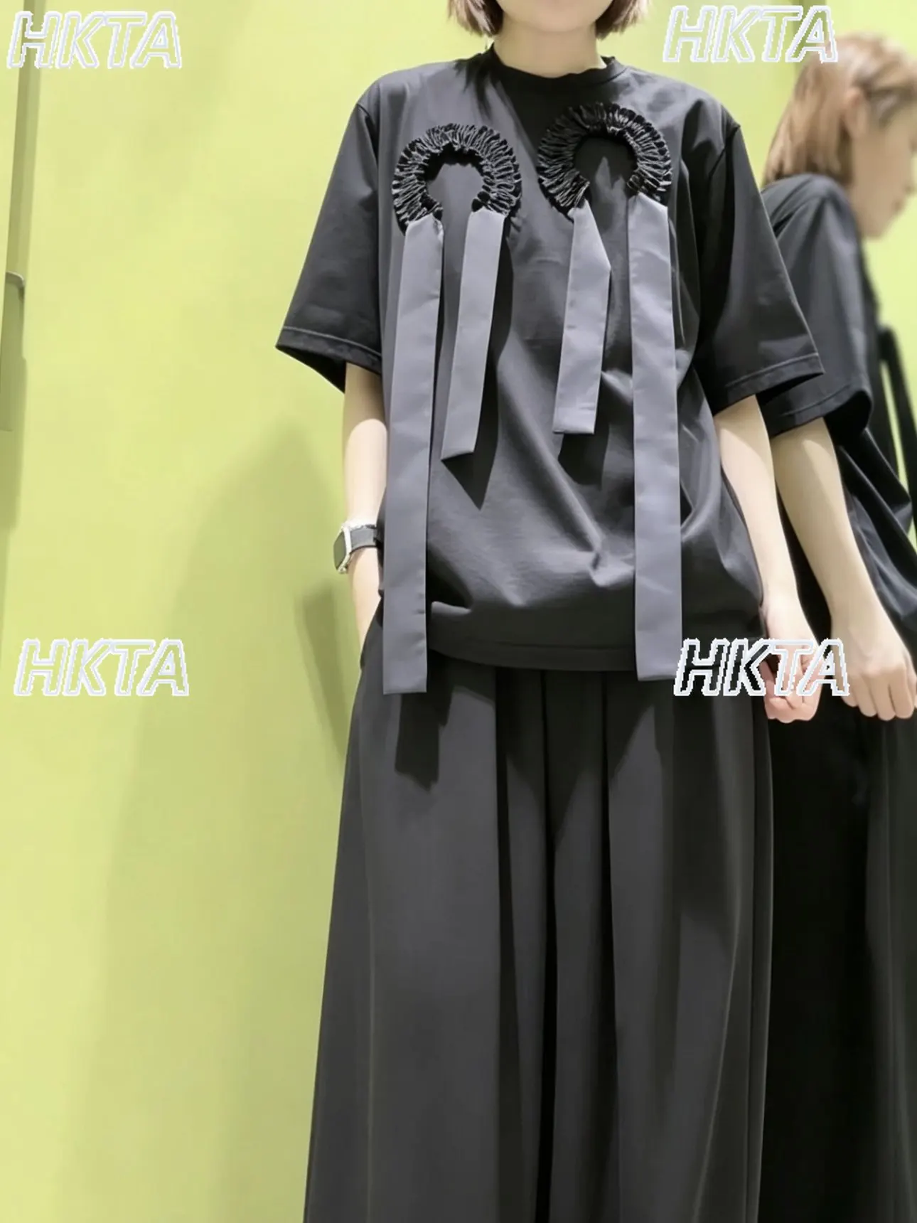 Japanese Three Dimensional Pleated Streamer Short Sleeved T Shirt Summer Round Neck Loose Casual Fashion Tshirt White Top Women