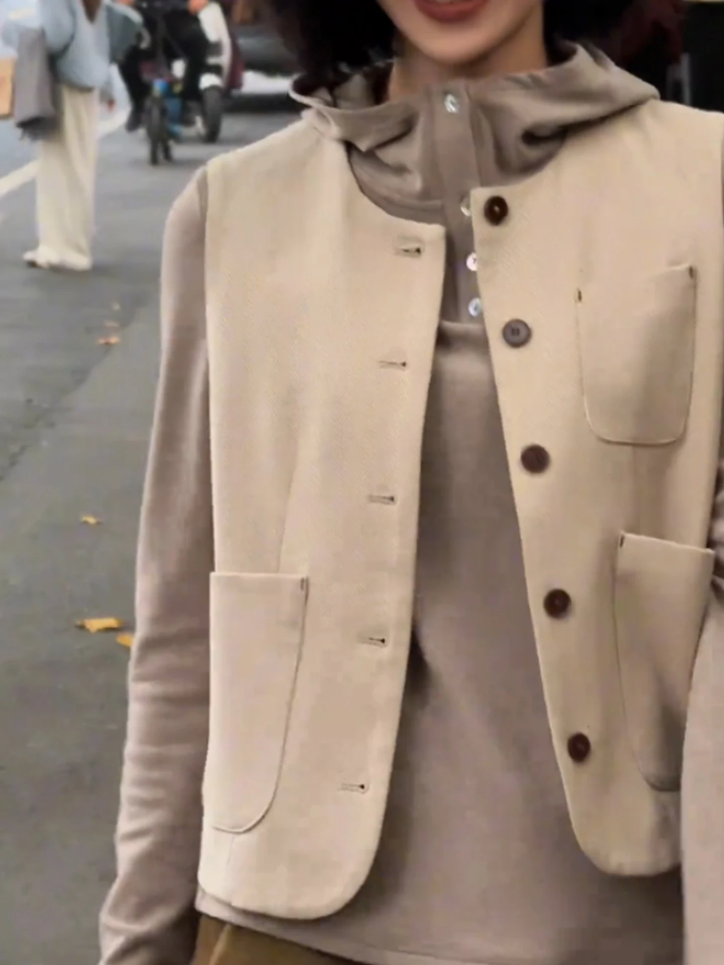 

Pure Color Retro Commuter Sle Single Button Svel Vest Faionable Top Layered Wear Women's Faion Autumn Clothes