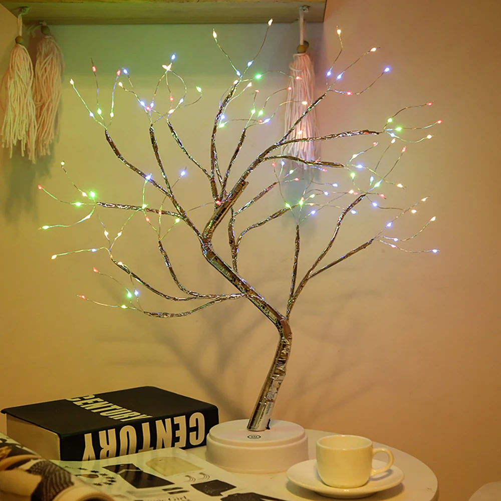 LED Night Light Mini Christmas Tree Copper Wire Garland Lamp For Kids Home Bedroom Decoration Decor Fairy Gifts Christmas Decor