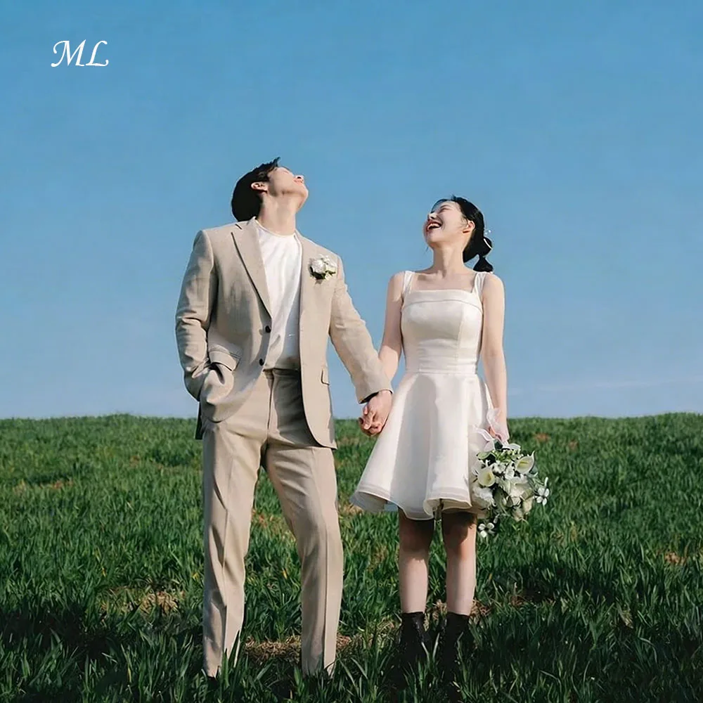 

ML Korea Mini A Line Wedding Dress Square Neck Bridal Gown Organza Back Zip Corset customized Photo shoot Bridal Gown New 2026