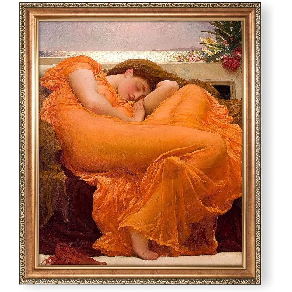 Flaming June by Frederic Leighton,Gold Embossing Frame The World Classic Art Reproductions,Canvas Prints Wall Art for Home Décor