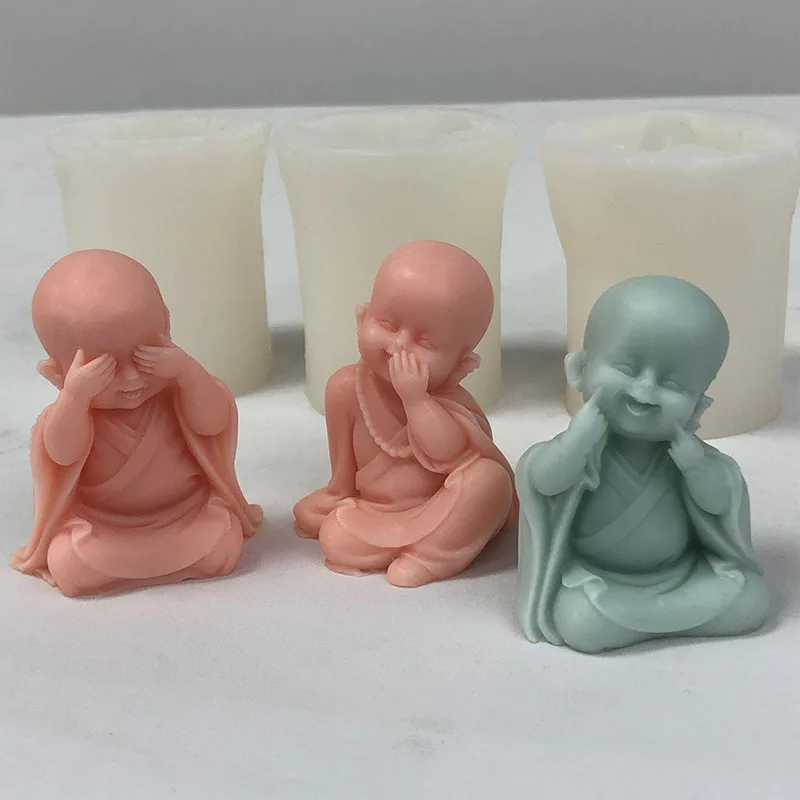 Cute Little Monk Candle Silicone Mold DIY Aromatherapy Smiling Monk Buddha Candle Car Home Ornament Plaster Mold Cake Decor