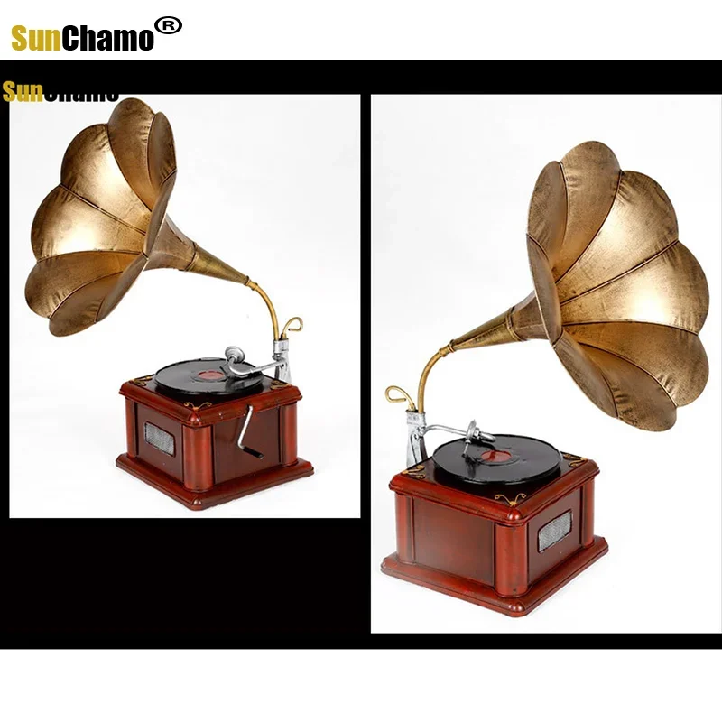 Grocery Handicrafts Metal Antique Gramophone Vintage Record Player Model Home Decoration Creative Crafts Ornaments Prop