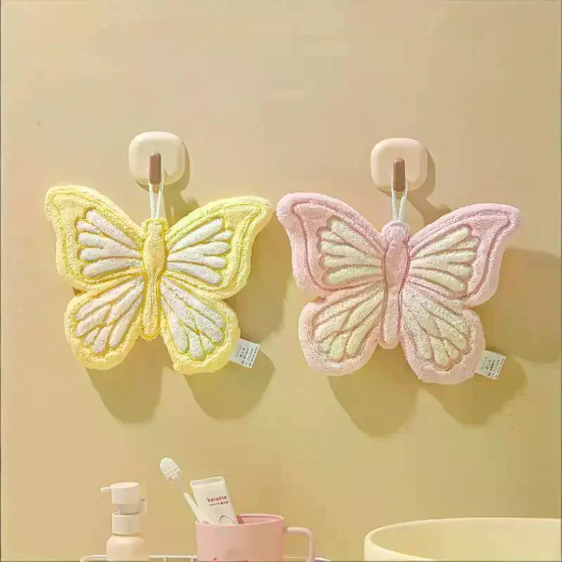 Butterfly Shape Hand Towel Coral Fleece Strong Water Absorption Bathroom Kitchen Rag Thickened Quick Drying Toilet Handkerchief