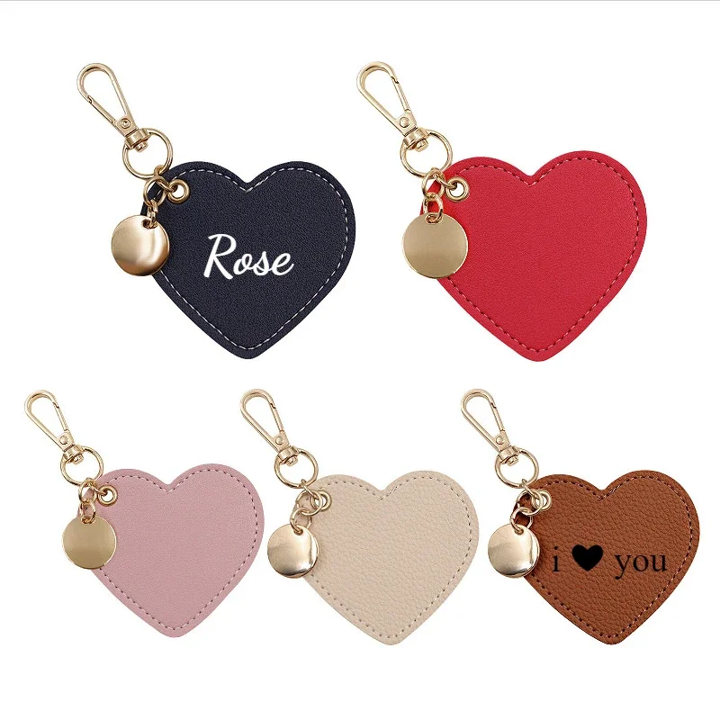 Custom Name Logo Heart Keychain for Lover Friend Gift Family Leather Laser Engrave Keyring Pendant Bag Key Chain Ring Accessory