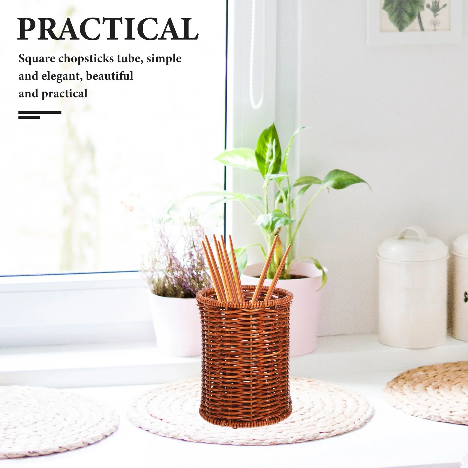 

Chopstick Holder Kitchen Utensils Storage Woven Basket Flat Iron Small Capacity Dry Rustic Style Organizers Homeware