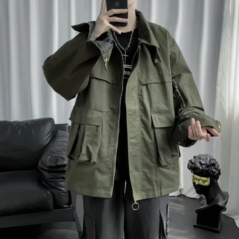 New Autumn Streetwear Fashion Army Green Cargo Jackets Men Casual High Quality Multi-pocket Washed Bomber Jacket Men Clothing