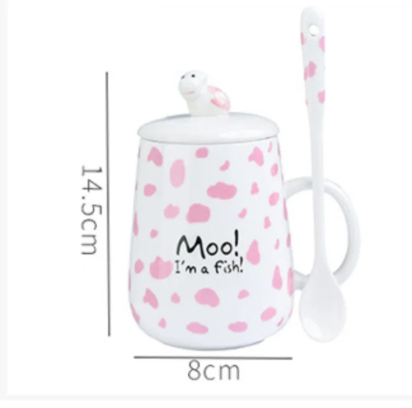 500ML Large Capacity Mug Cow Cute Breakfast Cup with  Creative Gift Ceramic Cup with Lid Spoon Cartoon  Coffee Mug Jiuce Cup