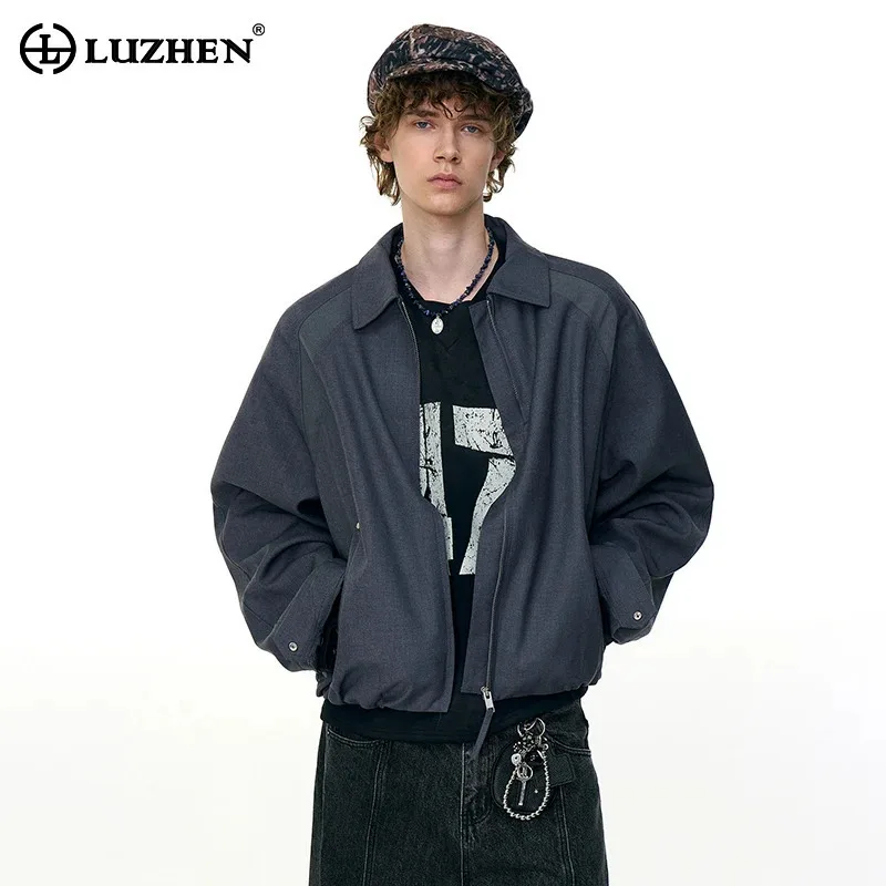 

LUZHEN 2025 осенняя модная однотонная повседневная куртка мужская на молнии с лацканами высокого качества красивое корейское пальто корейская одежда JY3917