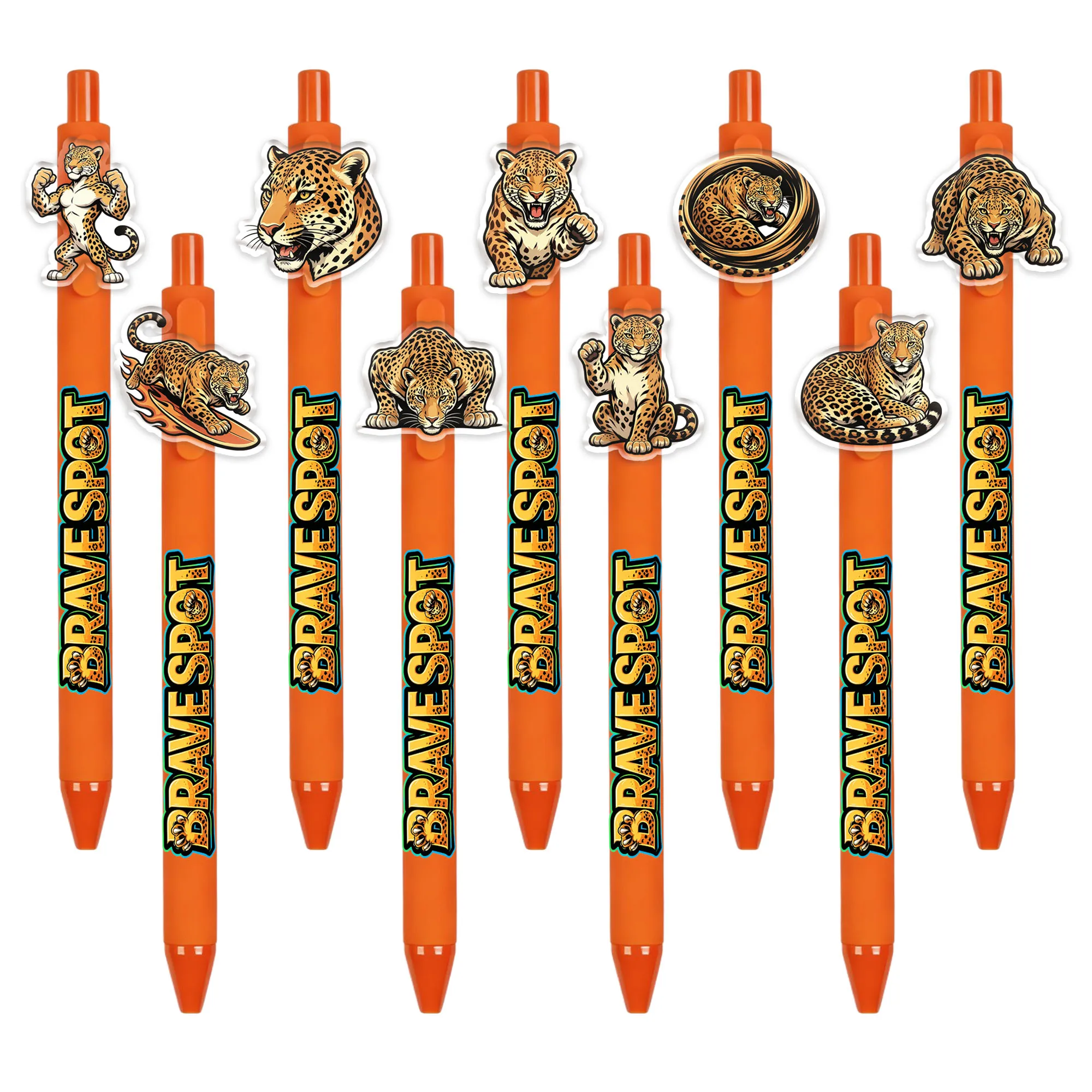 9/14 PCS Wild Leopard Bold Animal Theme Ballpoint Pens - Patterns Randomly Shaped