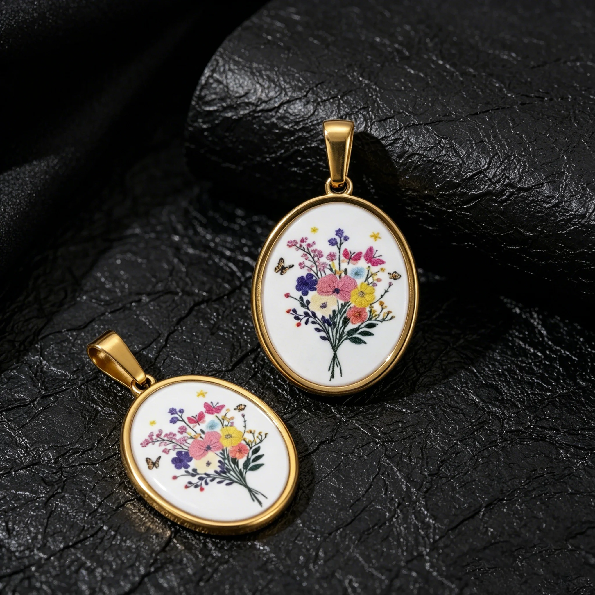 2 Stück/Set Edelstahl-Anhänger in Goldfarbe mit Emaille-Rosenblüten für DIY-Halsketten, Ohrringe, Schmuckherstellung und Zubehör – Detail 3