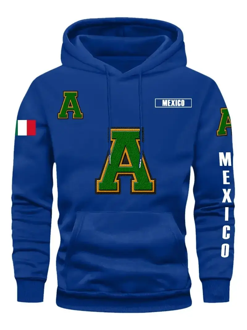 Mexico A-line printed men's hoodie, casual wool sportswear, fashion trend brand, New in 2024