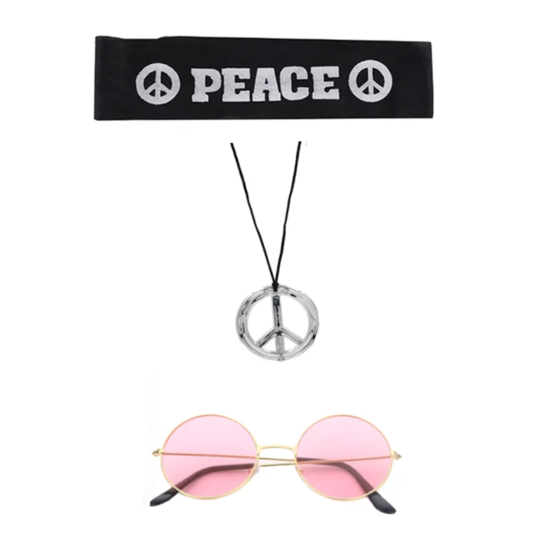 PESENAR Hippie Accessories for Men - Hippie Wig Sunglasses Hippie Peace Necklace -Halloween Costume 70s Disco Style 60s Outfit