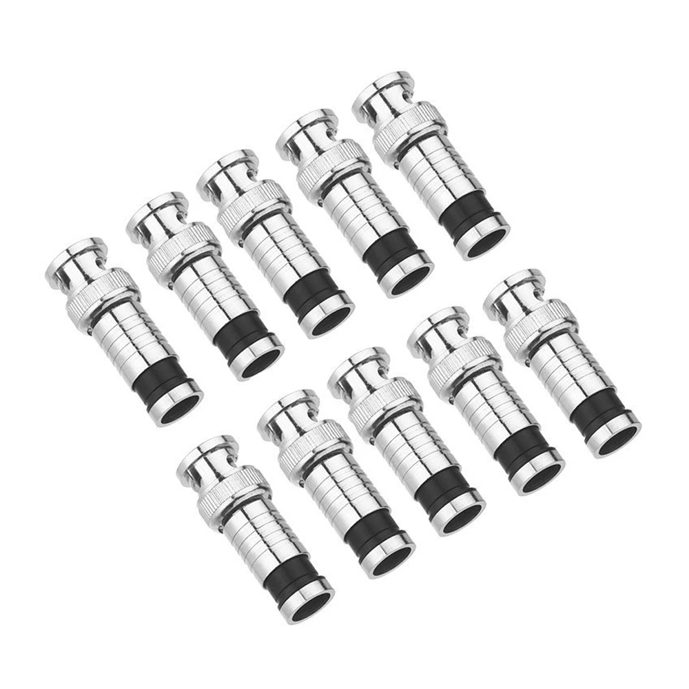 Conector de compressão BNC para coaxial, cabo RG59, câmeras CCTV, 10 pcs