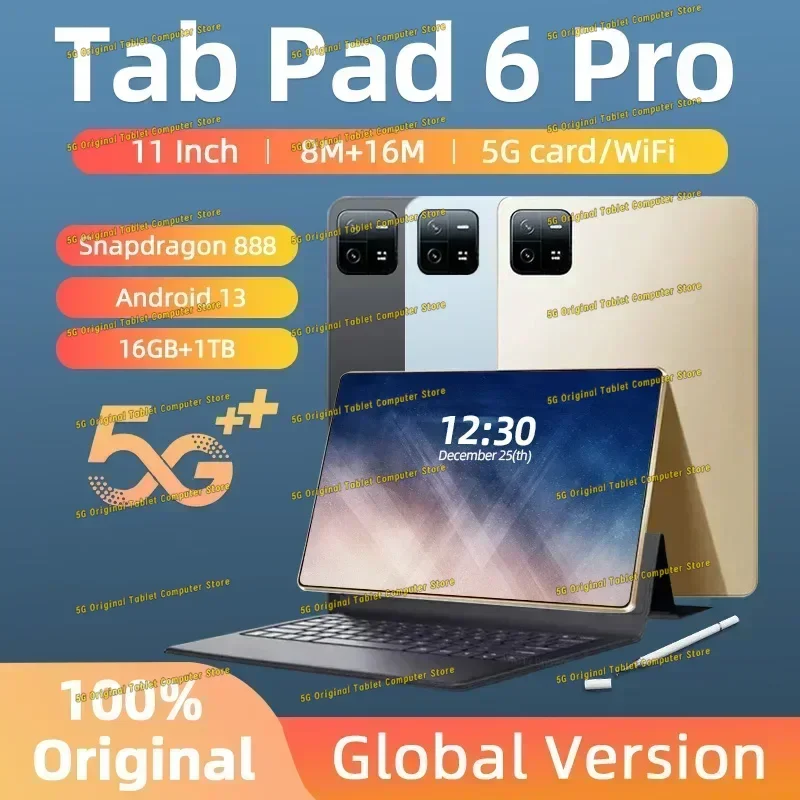 

New Global Version Original Tablet PC Android 13 Pad 6 Pro Snapdragon 888 RAM 16GB+ROM 1TB 5G Dual SIM Card 10000mAh HD 4K Tab